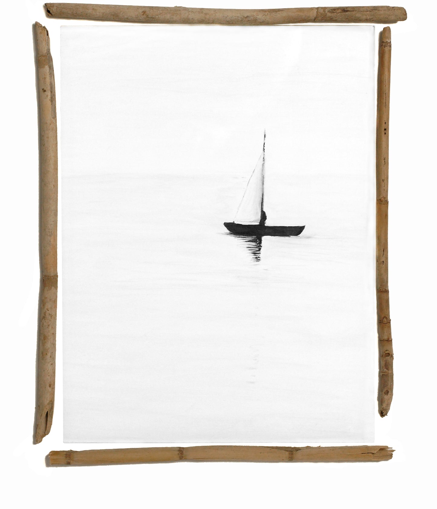 ציור סירת מפרש - מסגרת עצי סחף